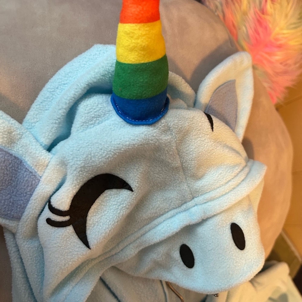 Under Disguise adult M/L teal Unicorn head hood sleepwear costume onesie